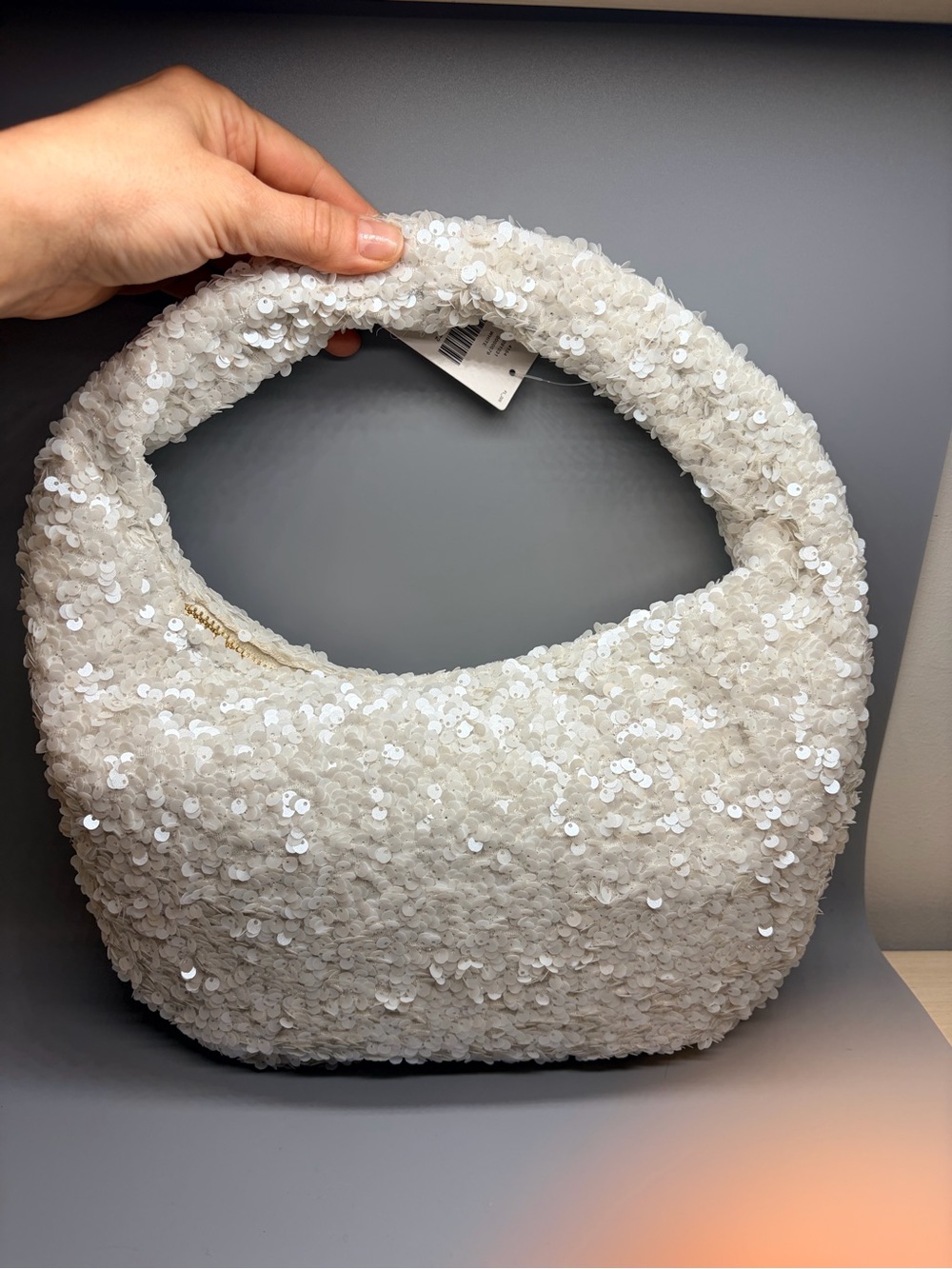 Anthropologie White Sequin Hobo Bag